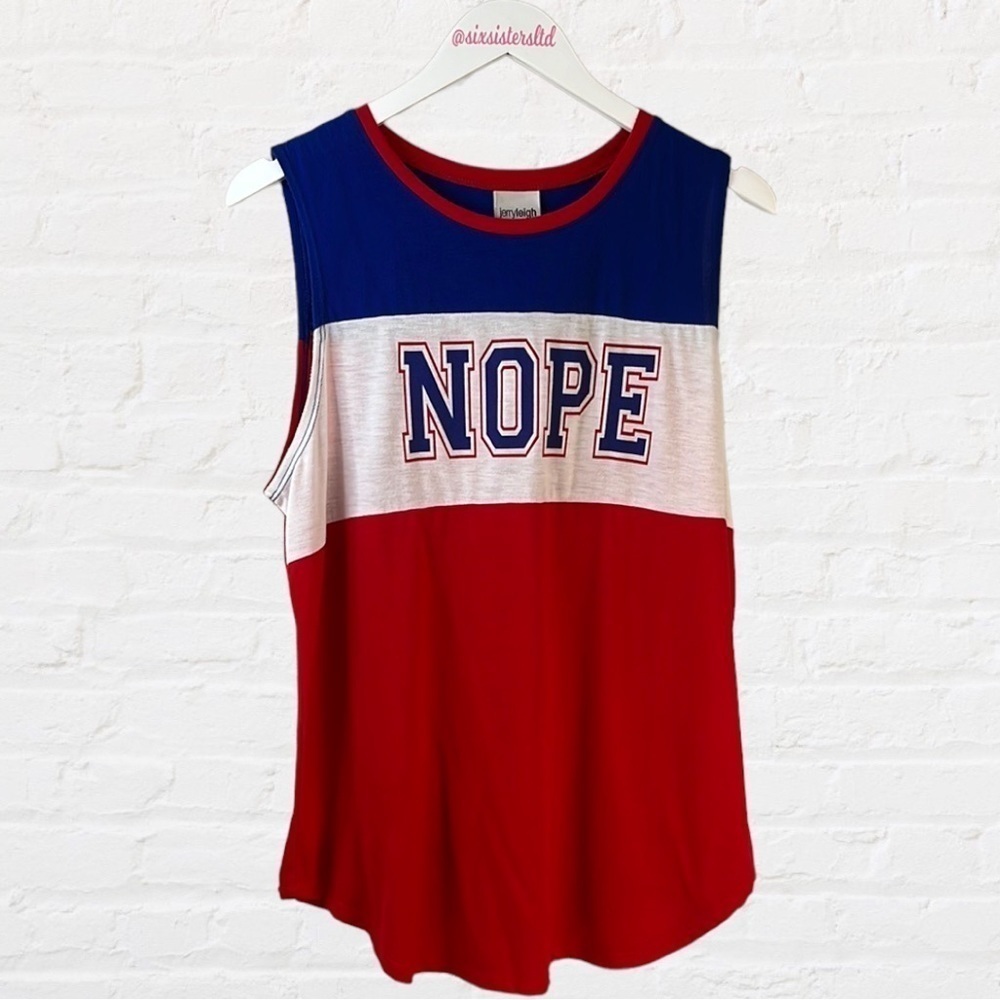 JERRYLEIGH red white and blue tunic length T-shirt sleeveless scoopneck XL